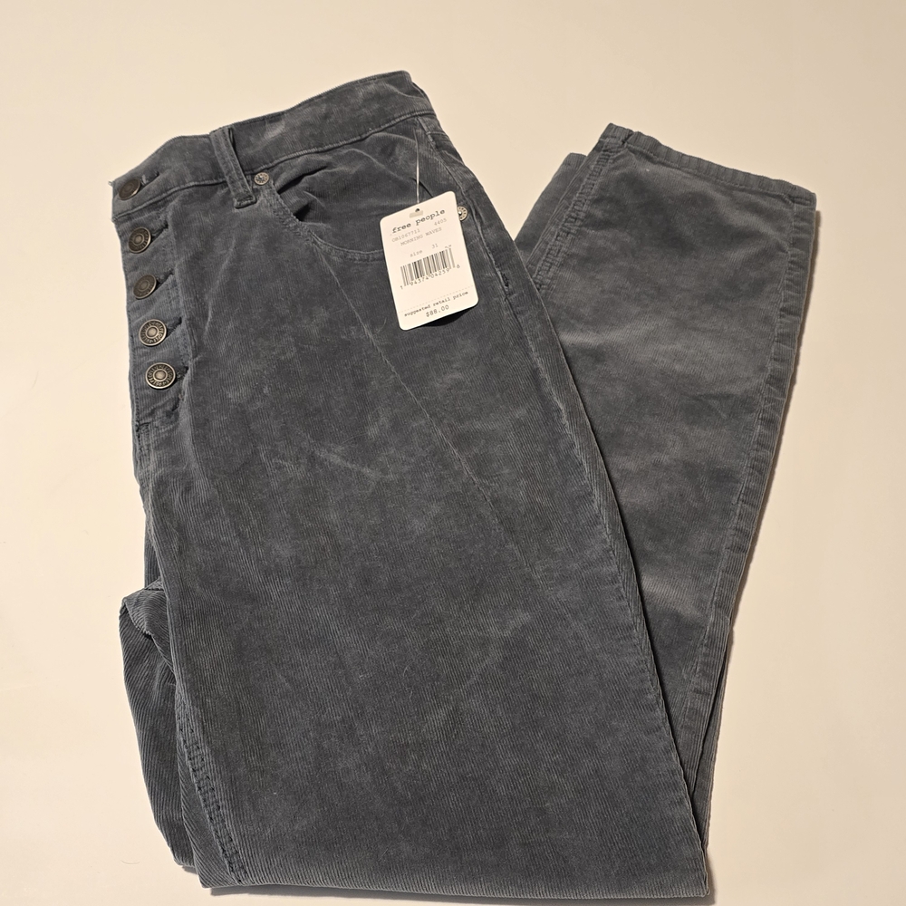 FREE PEOPLE High Rise Corduroy Skinny Pants Sz 31 Morning Waves NWT